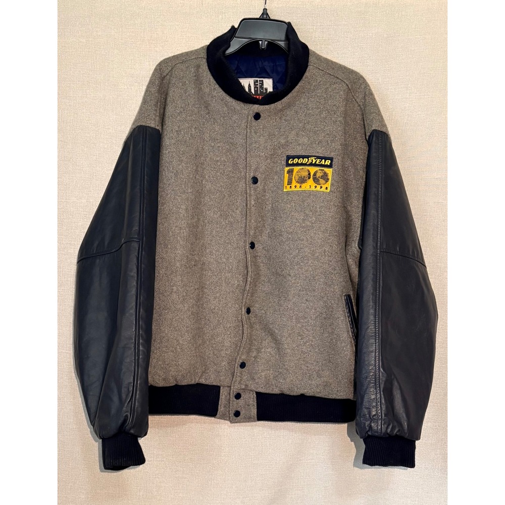 VTG Goodyear 100 Year Anniversary 1898-1998 Leather Wool Embroider Bomber USA 2X
